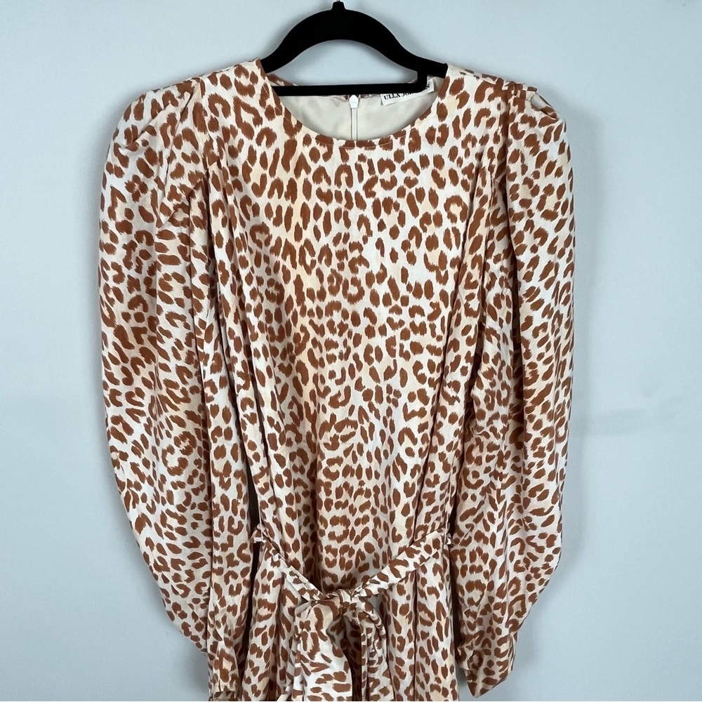 ULLA JOHNSON ROSARIO SILK LEOPARD PRINT MINI DRESS WITH PUFF SLEEVES SIZE 4 - Picture 9 of 16